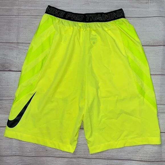 Nike pro training pull on shorts w/front pockets neon yellow & black sz S men - Picture 8 of 8
